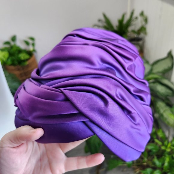 Vintage 1940's - 1950's Purple Satin Turban Hat by Paul Beusam Custom Designs - Picture 7 of 12